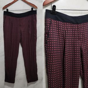 Loft Pleated Pants Printed Slacks Rolled Hem Navy Burgundy 8